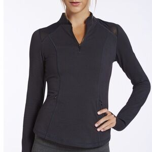 Fabletics Womens Small Black 1/4 Zip Pullover Sweater Mesh Shoulder